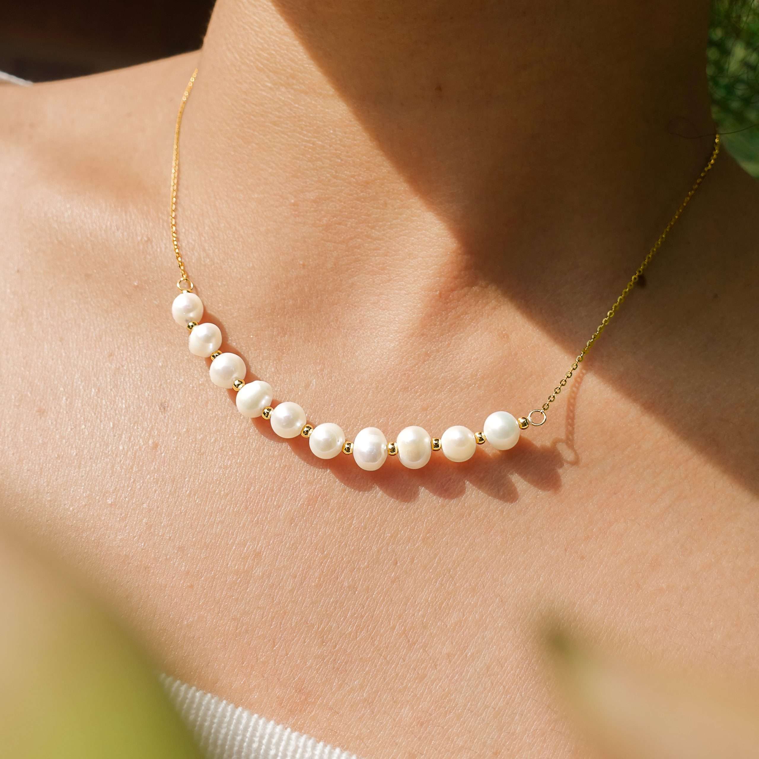 Close-Out-95175 <br> necklace freshwater pearls w/ beads 16"+2" ext.925 goldplated - Image 2