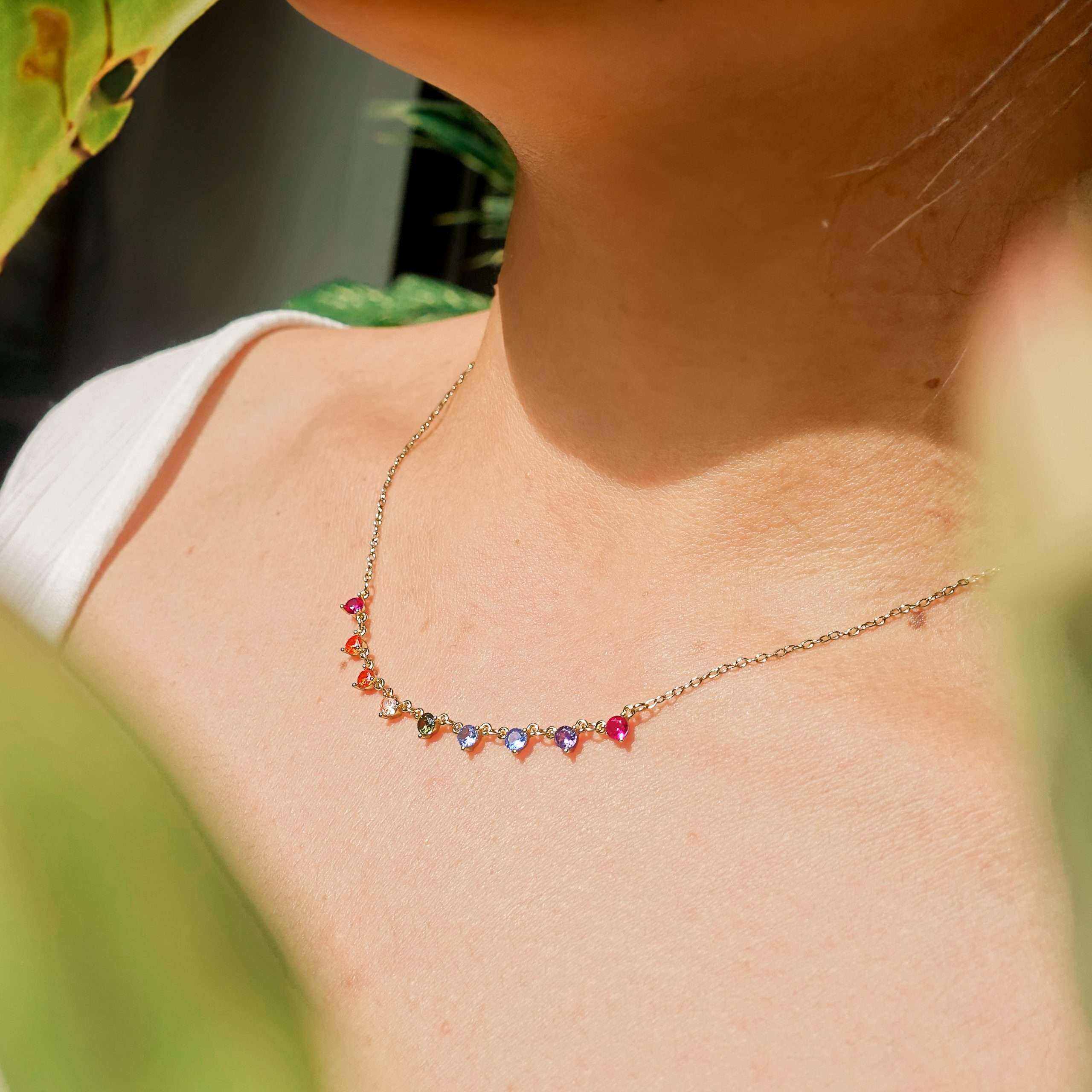 Close-Out-95253 <br> necklace multi CZ dangles 16"+2" ext .925 Goldplated - Image 2