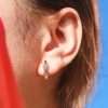 Close-Out-92235 <br> earring U shape hoop w/ emerald cut LT. PURPLE CZ's  .925 goldplated - Thumbnail Image 2
