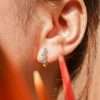 92236 <br> earring U shape hoop w/ emerald cut LT. BLUE CZ's  .925 Gold Plated - Thumbnail Image 2