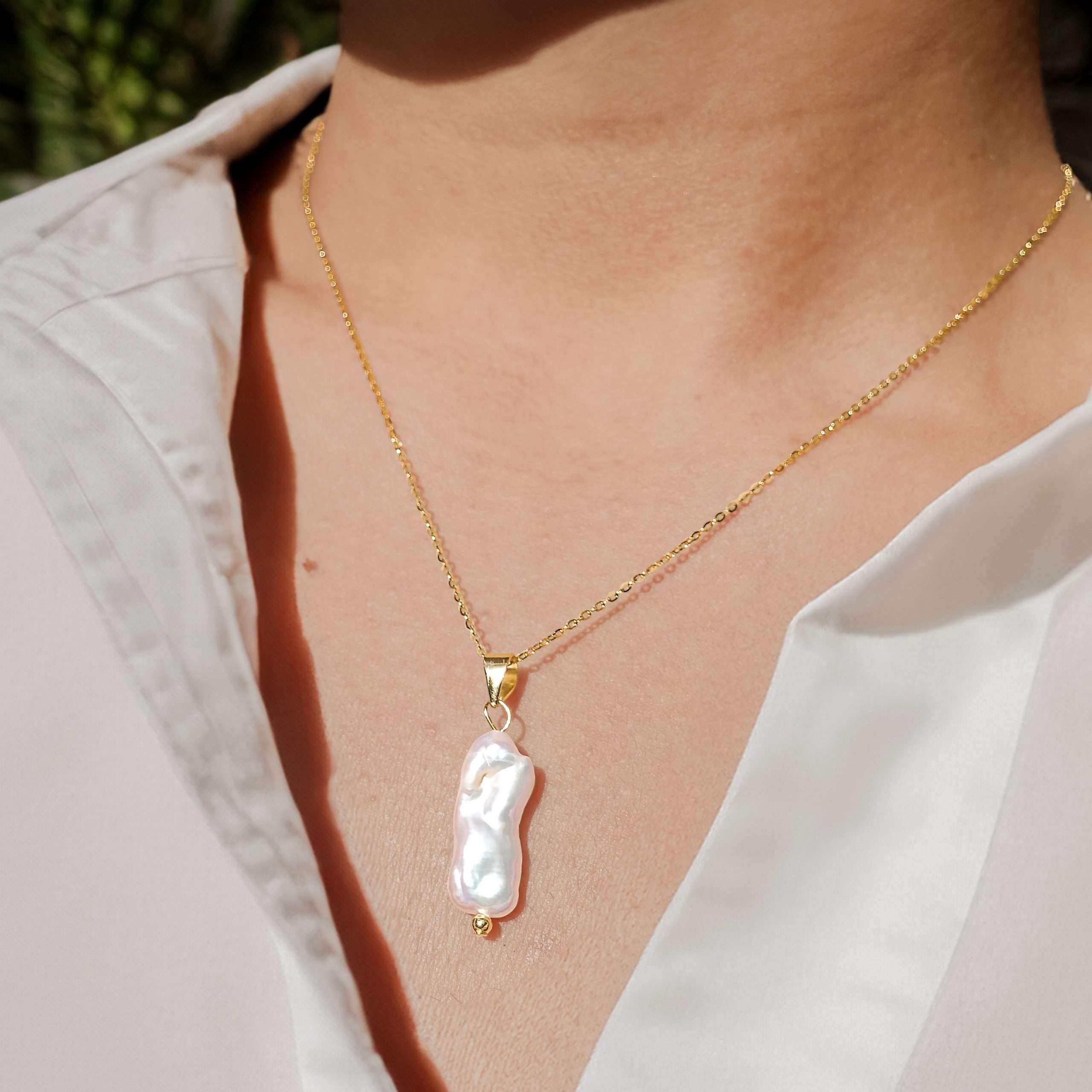 Close-Out-95252 <br> necklace freshwater pearl on 1mm cable chain 16"+2" .925 goldplated - Image 2