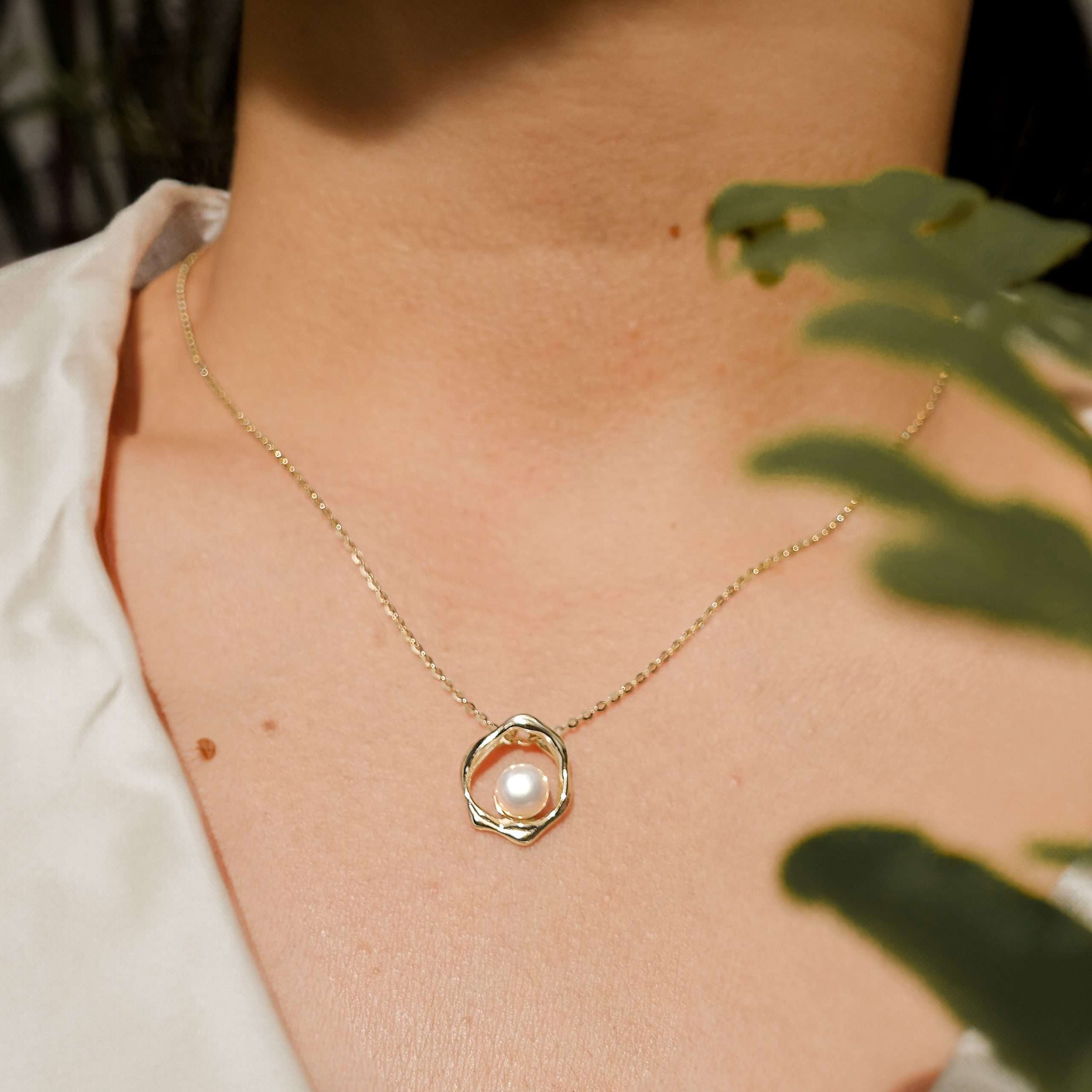 95171 <br> necklace freshwater pearl in frame 16"+2" ext  .925 Goldplated - Image 2