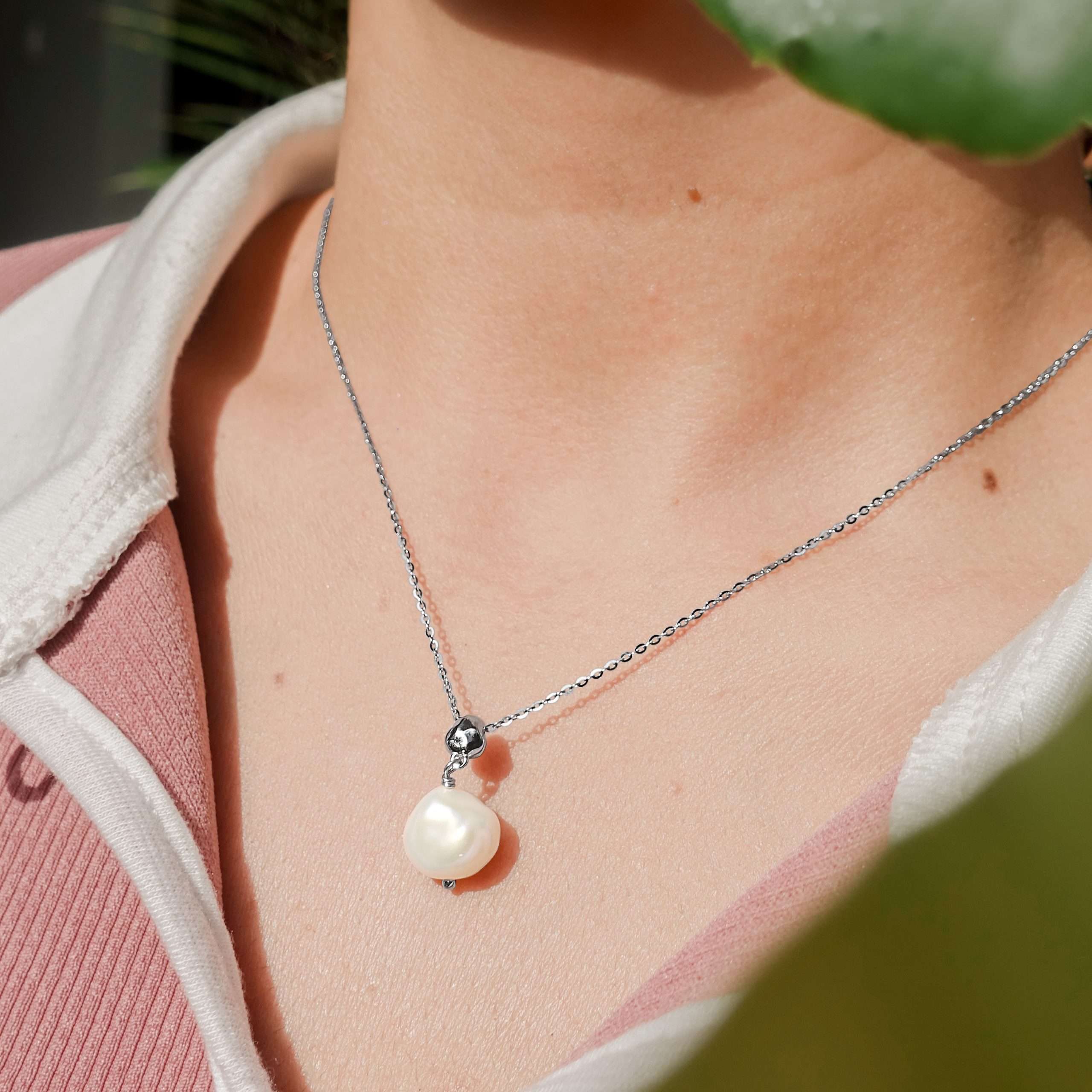 57304 <br> necklace freshwater pearl on 16"+2" ext chain .925 RP - Image 2