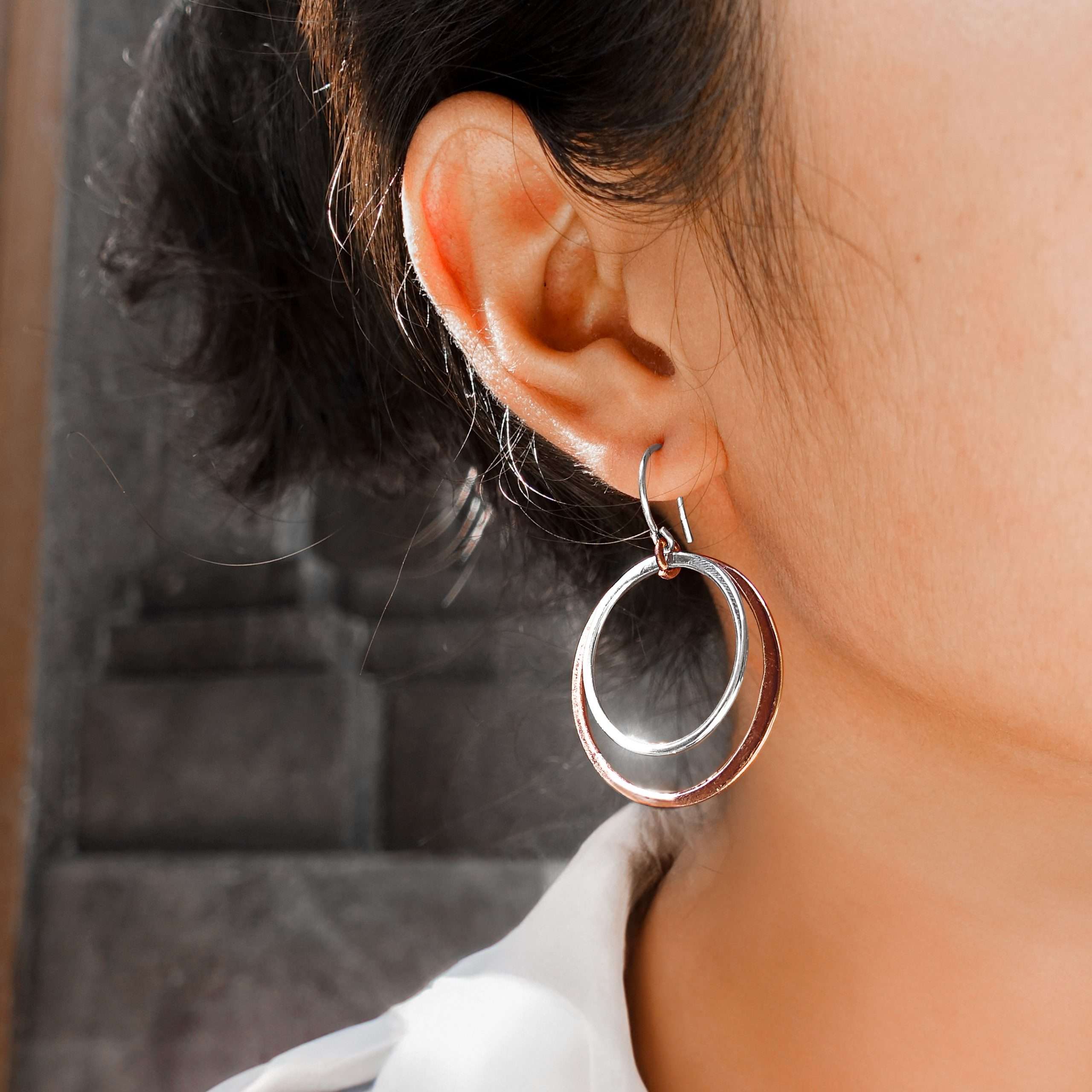 23024 <br> earring double circle Silver/Copper - Image 2