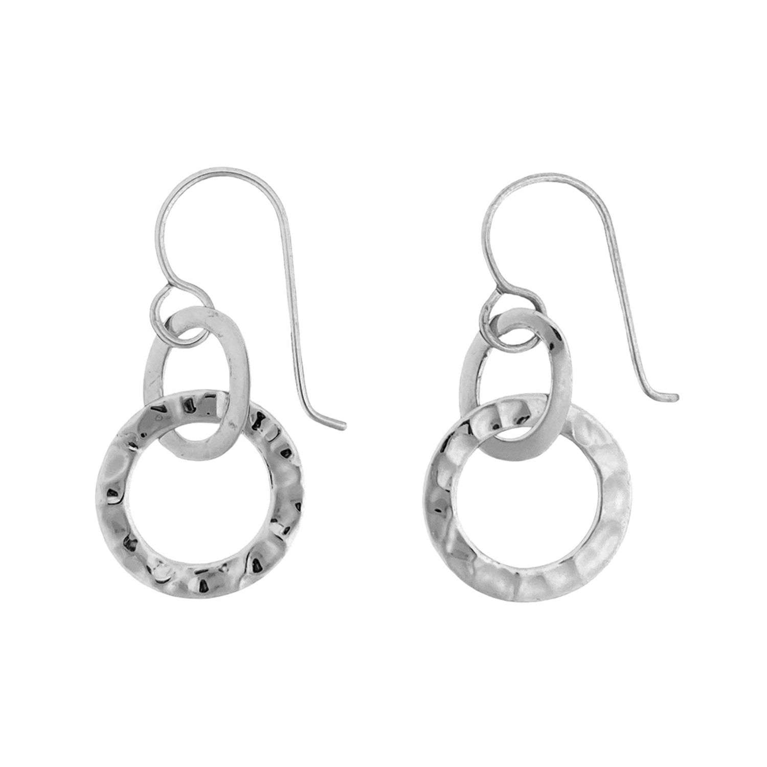 23017 <br> earring sm hammered circle in oval on wire - Image 1