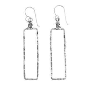 23018 <br> earring long hammered rectangle frame