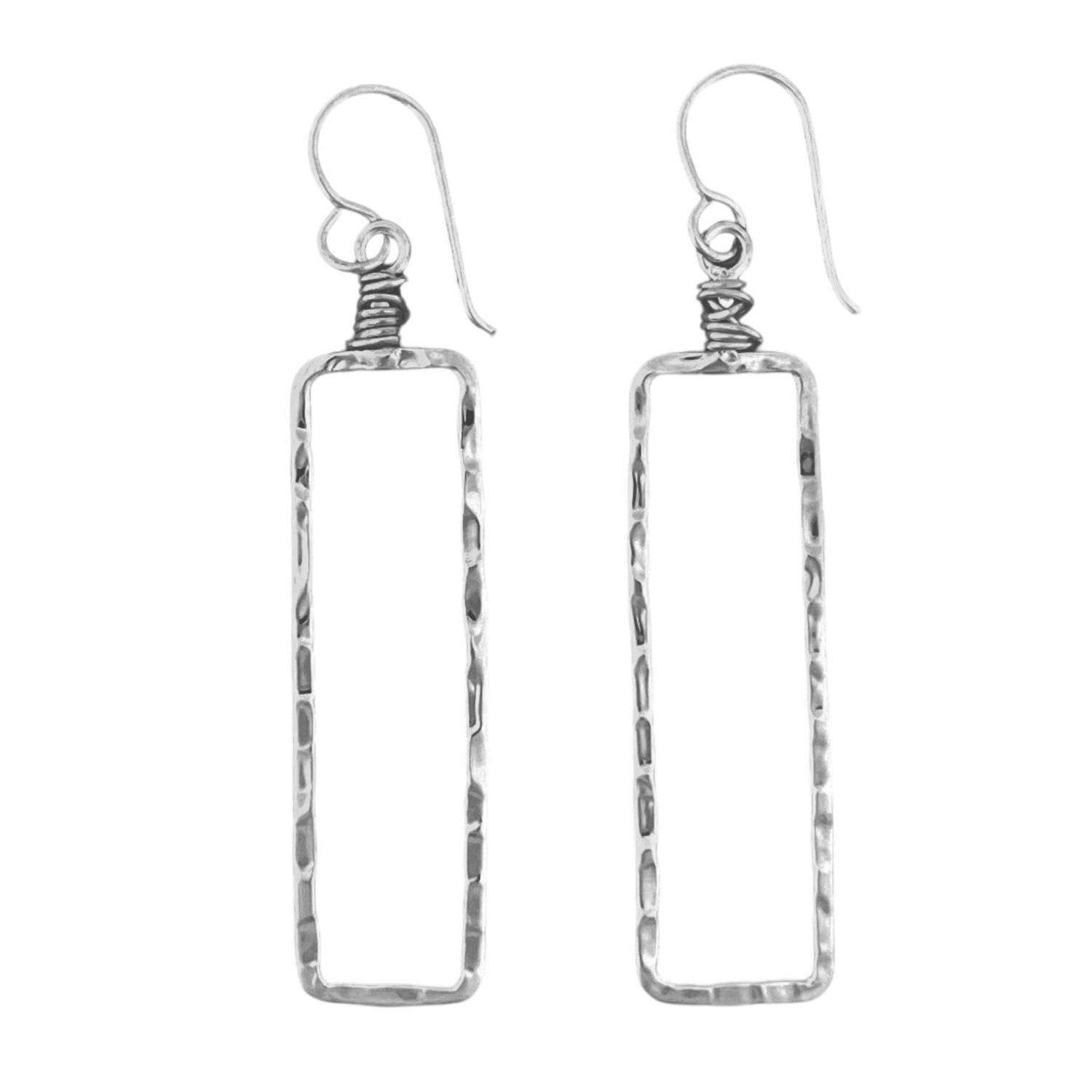 23018 <br> earring long hammered rectangle frame - Image 1
