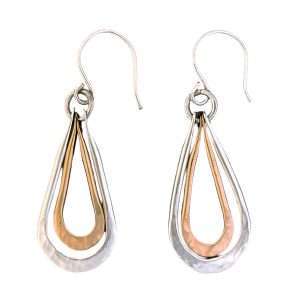 Close-Out-23023 <br> earring double teardrop hammered silver/Copper