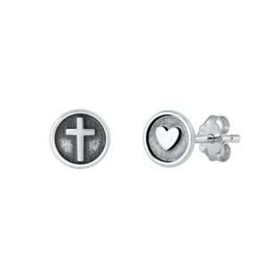 Close-Out-23166 <br> ear stud cross and heart 7.8mm