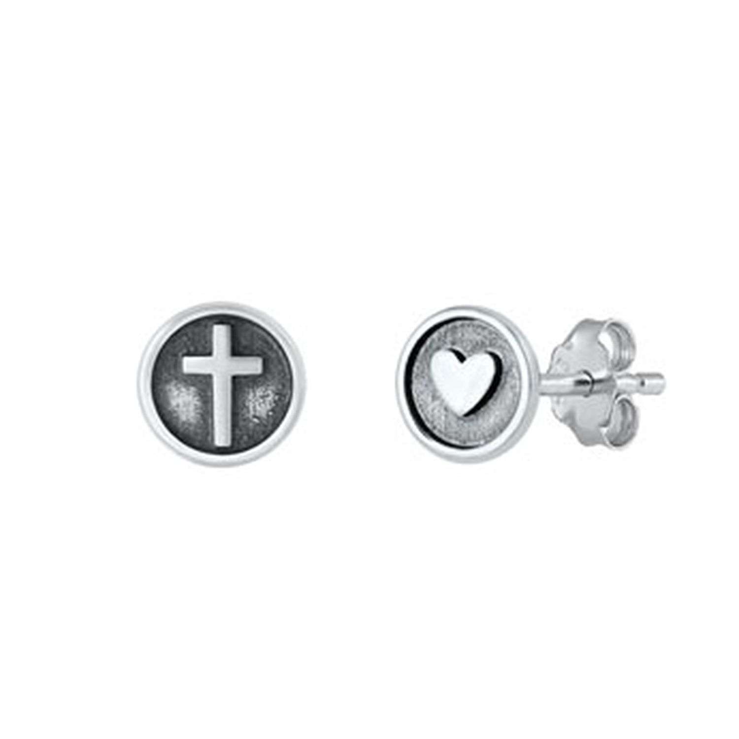 Close-Out-23166 <br> ear stud cross and heart 7.8mm - Image 1