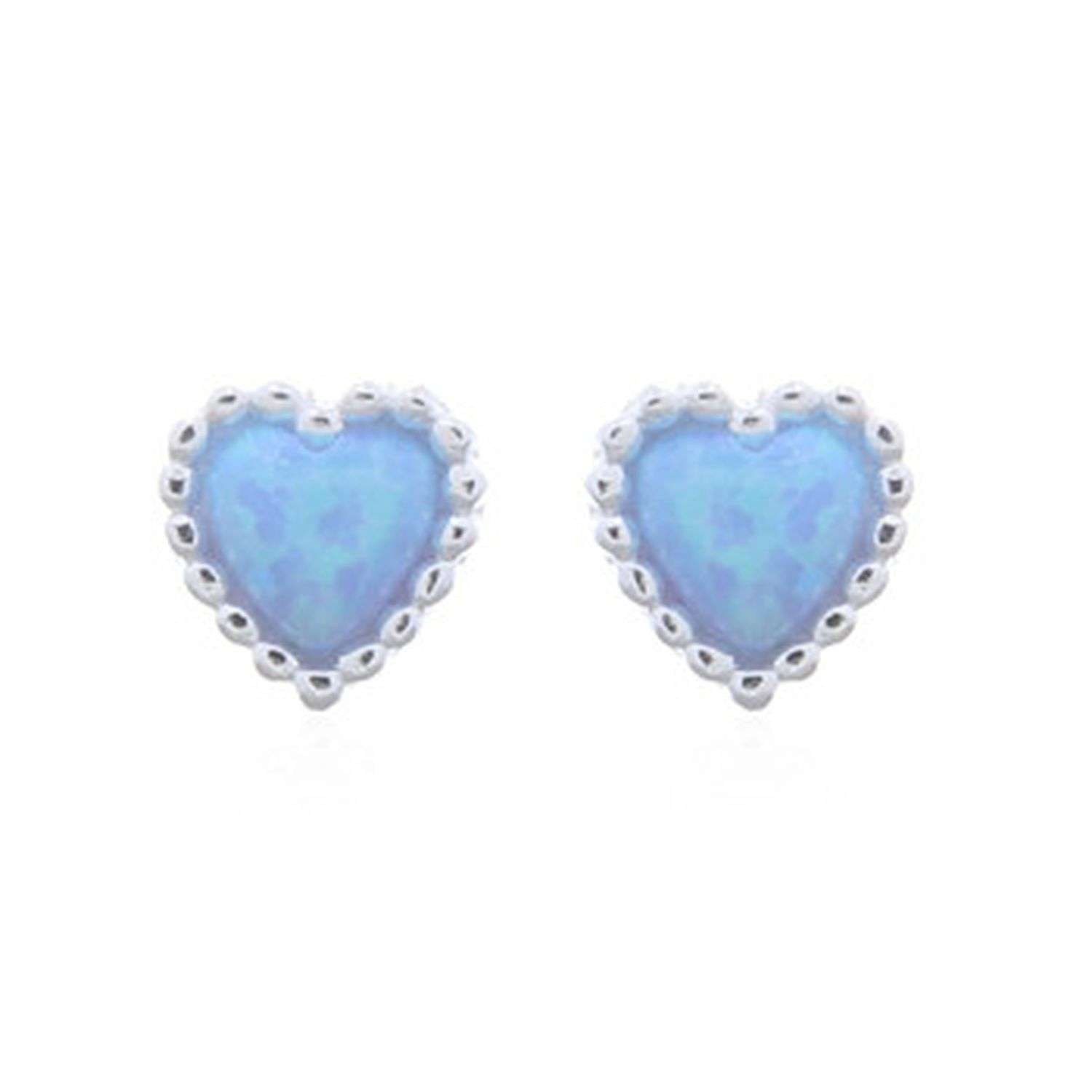 23597 <br> ear stud faceted blue opal heart - Image 1