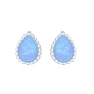 23599 <br> ear stud faceted mini teardrop w/ blue opal