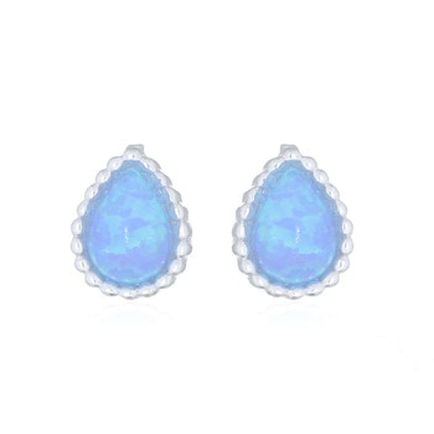 23599 <br> ear stud faceted mini teardrop w/ blue opal - Image 1