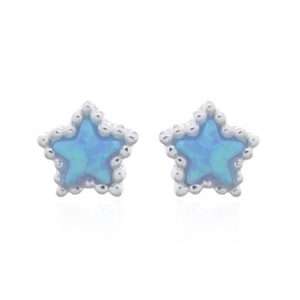 23600 <br> ear stud mini faceted star w/ blue opal