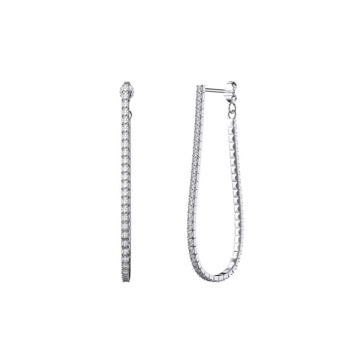 Close-Out-27303 <br> earring white CZ tennis chain hoop .925 RP - Image 1