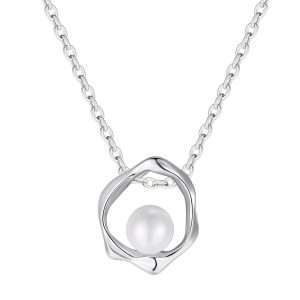 Close-Out-57236 <br> necklace freshwater pearl in abstract frame 16"+2" ext .925 RP