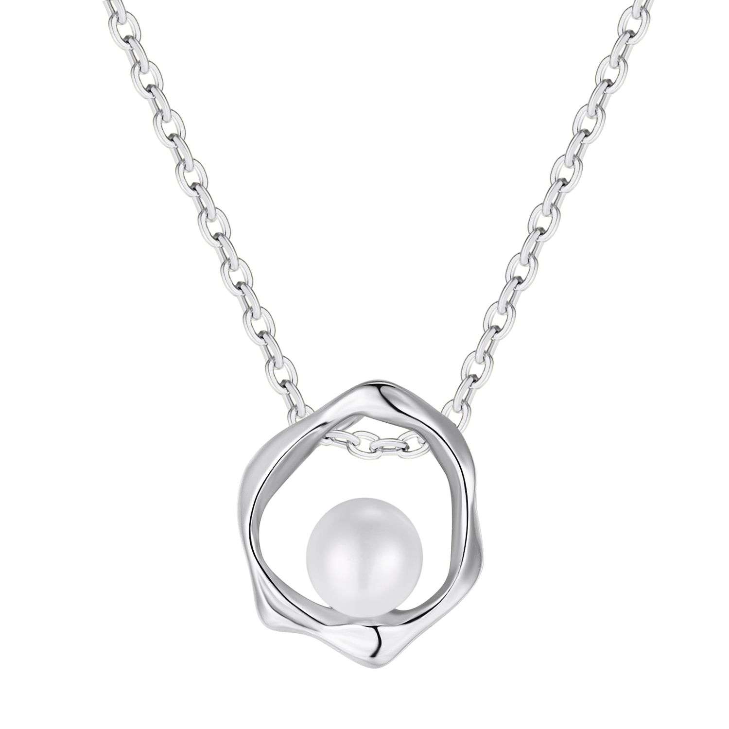 Close-Out-57236 <br> necklace freshwater pearl in abstract frame 16"+2" ext  .925 RP - Image 1