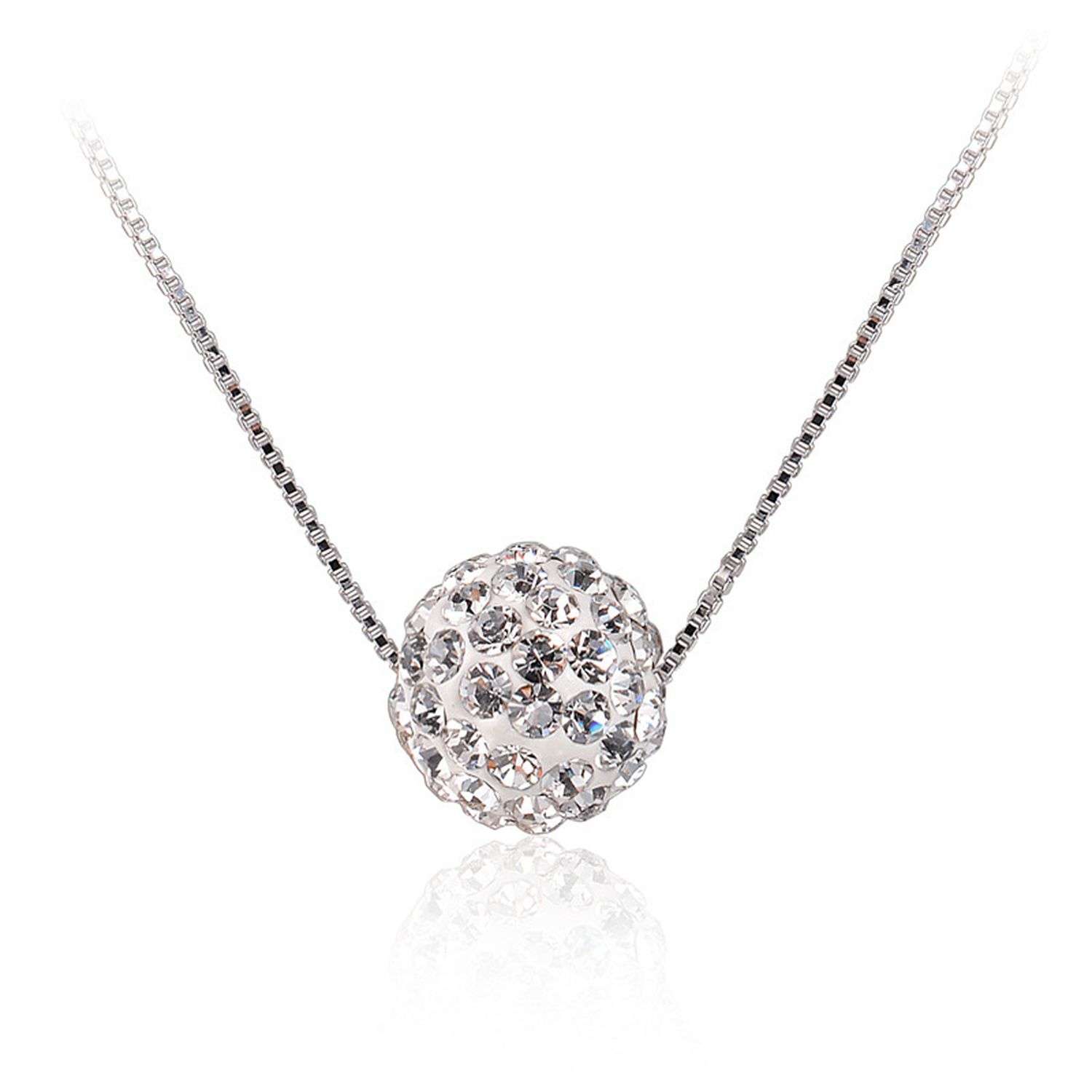 Close-Out-57258 <br> necklace CZ disco ball 8mm 16"+2" ext .925 RP - Image 1