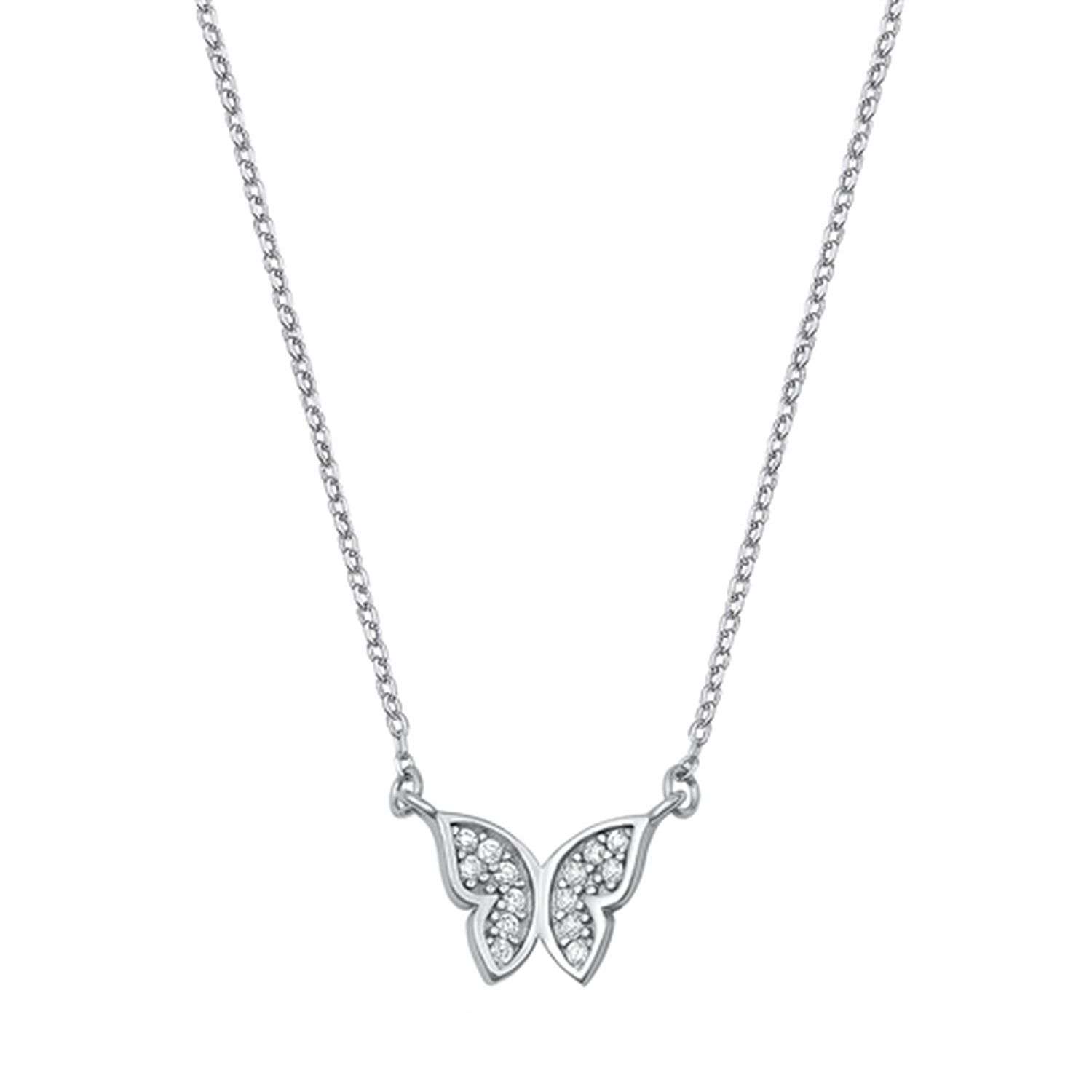 57297 <br> necklace clear CZ butterfly  16'+2'ext - Image 1