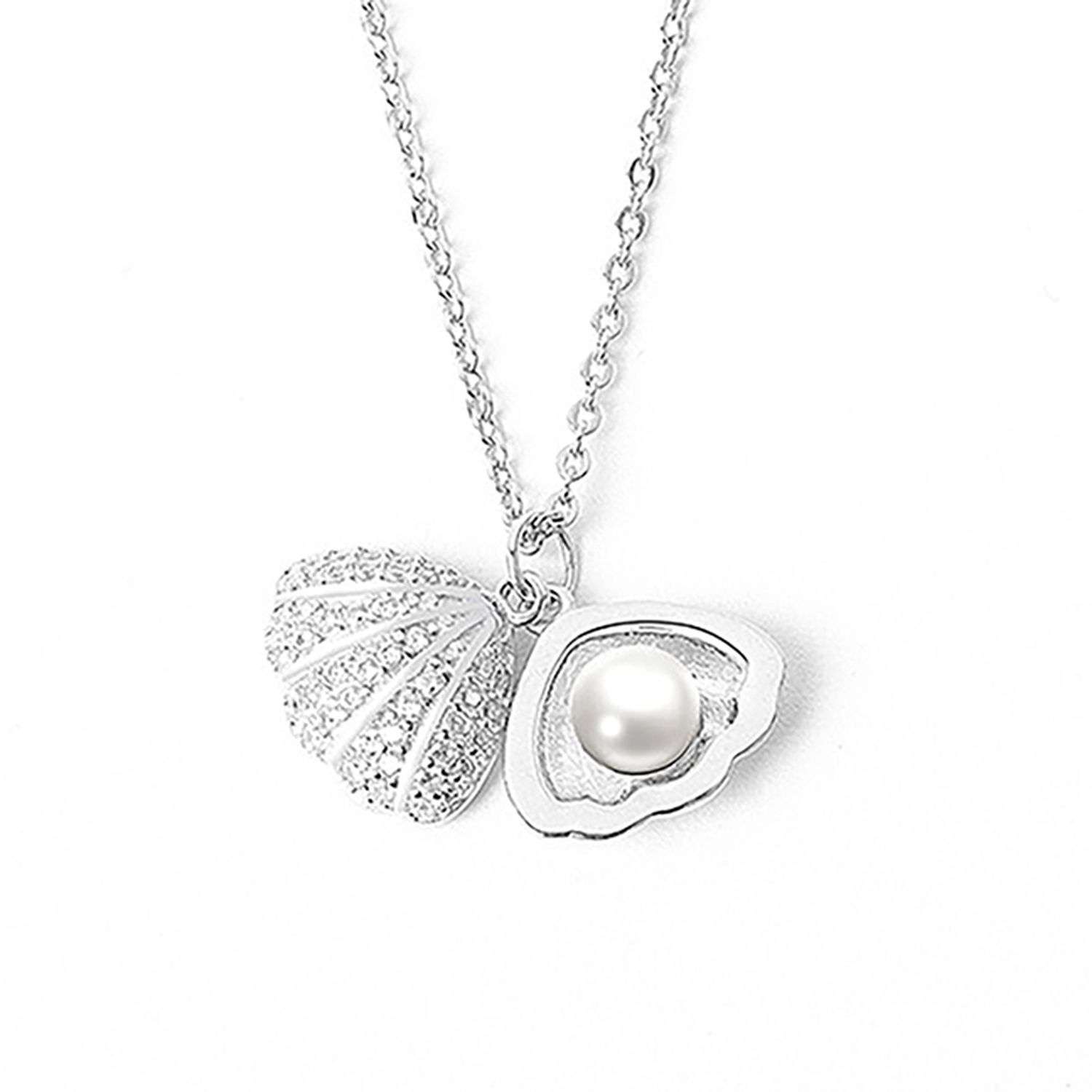 57300 <br> necklace pearl in a shell 16"+2" ext .925 RP - Image 1