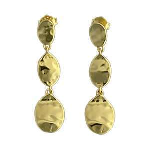 92224 <br> earring 3pc long hammered dangle drop .925 goldplated