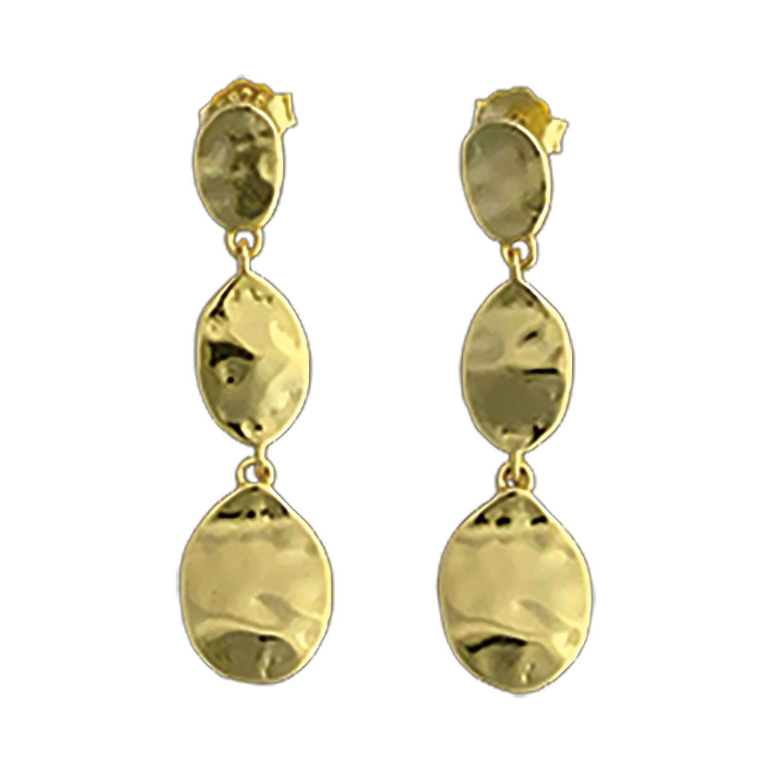 92224 <br> earring 3pc long hammered dangle drop .925 goldplated - Image 1