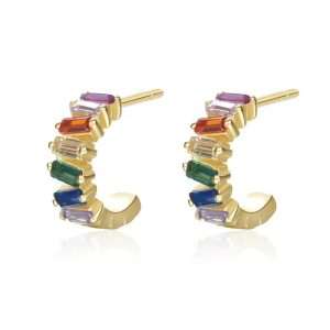 92230 <br> earring C shape w/ colorful rectangle CZ's