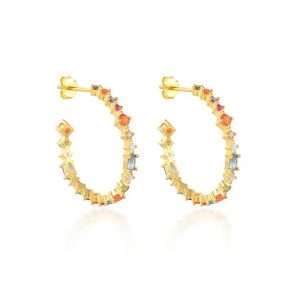 92231 <br> earring C shape w/ colorful asst shape CZ's