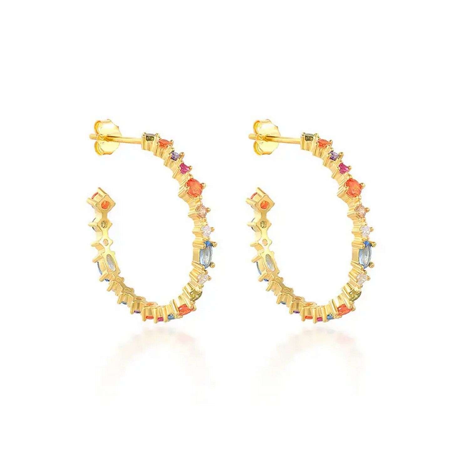 92231 <br> earring C shape  w/ colorful asst shape CZ's - Image 1