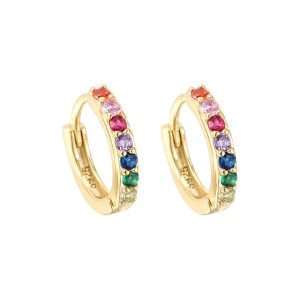 92232 <br> earring huggie w/ mulit colored CZ's 13mm .925 goldplated