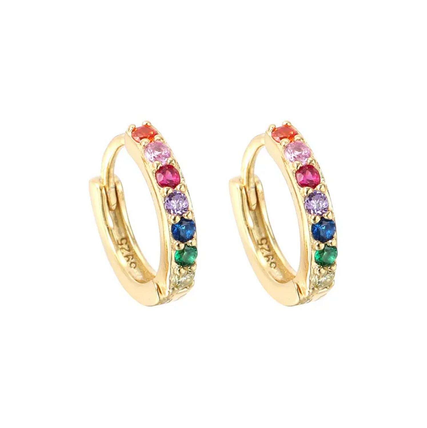 92232 <br> earring huggie w/ mulit colored CZ's  13mm  .925 goldplated - Image 1