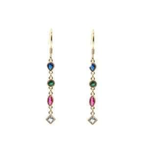 Close-Out-92233 <br> earring multi colored CZ's in asst. shapes 925 goldplated