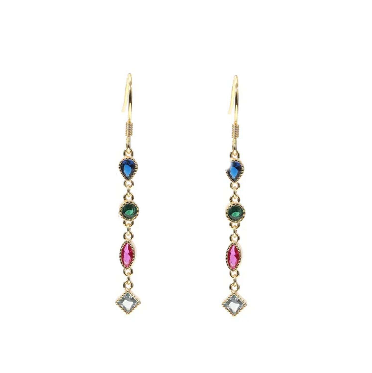 Close-Out-92233 <br> earring multi colored CZ's in asst. shapes 925 goldplated - Image 1