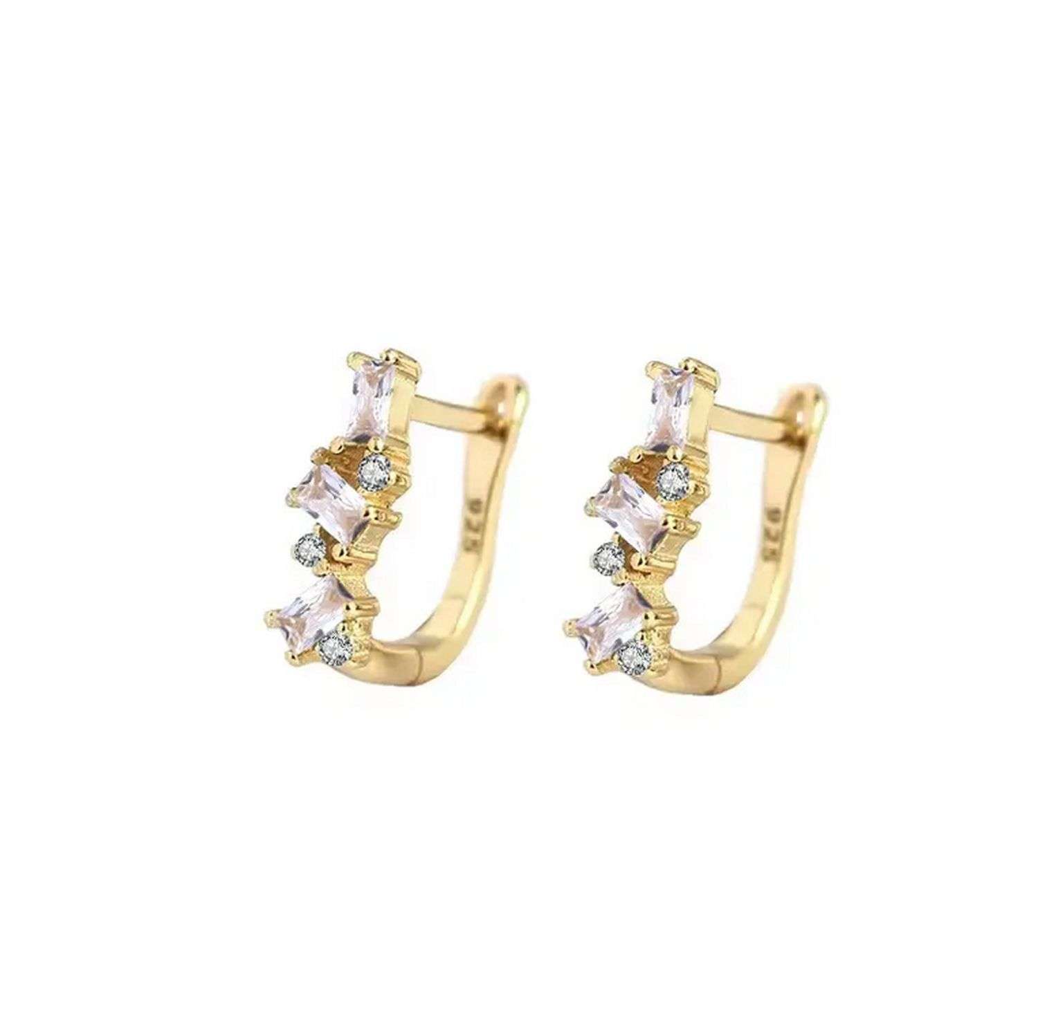 92234 <br> earring U shape hoop w/ emerald cut CLEAR CZ's  .925 goldplated - Image 1