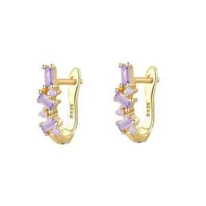 Close-Out-92235 <br> earring U shape hoop w/ emerald cut LT. PURPLE CZ's .925 goldplated