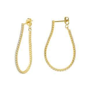 Close-Out-92241 <br> earring white CZ tennis chain hoop .925 goldplated