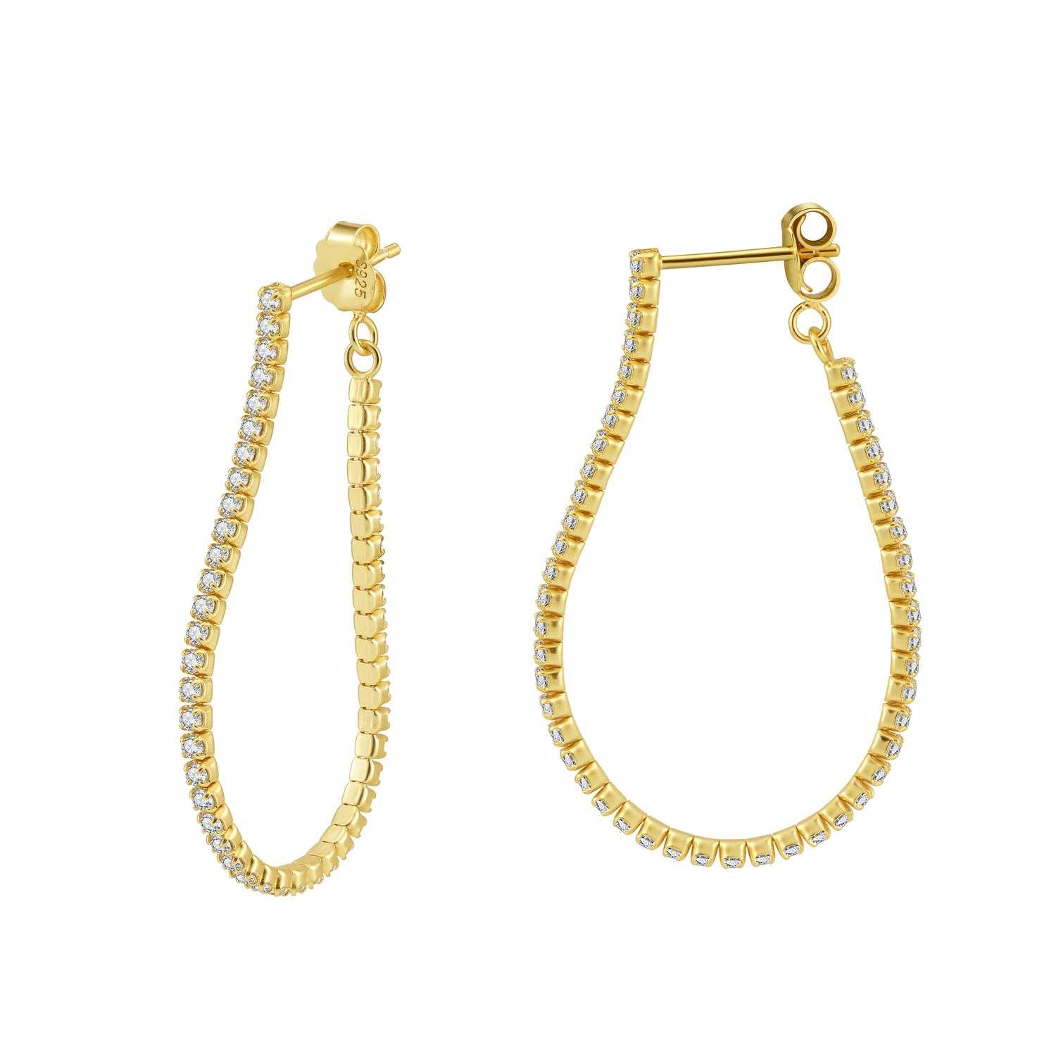 Close-Out-92241 <br> earring white CZ tennis chain hoop .925 goldplated - Image 1