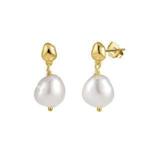 Close-Out-92242 <br> ear stud freshwater pearl dangle .925 goldplated