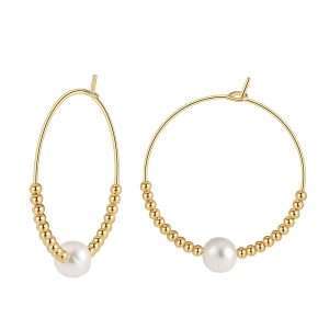 92243 <br> earring 30mm w/ gold beads and freshwater pearl .925 goldplated