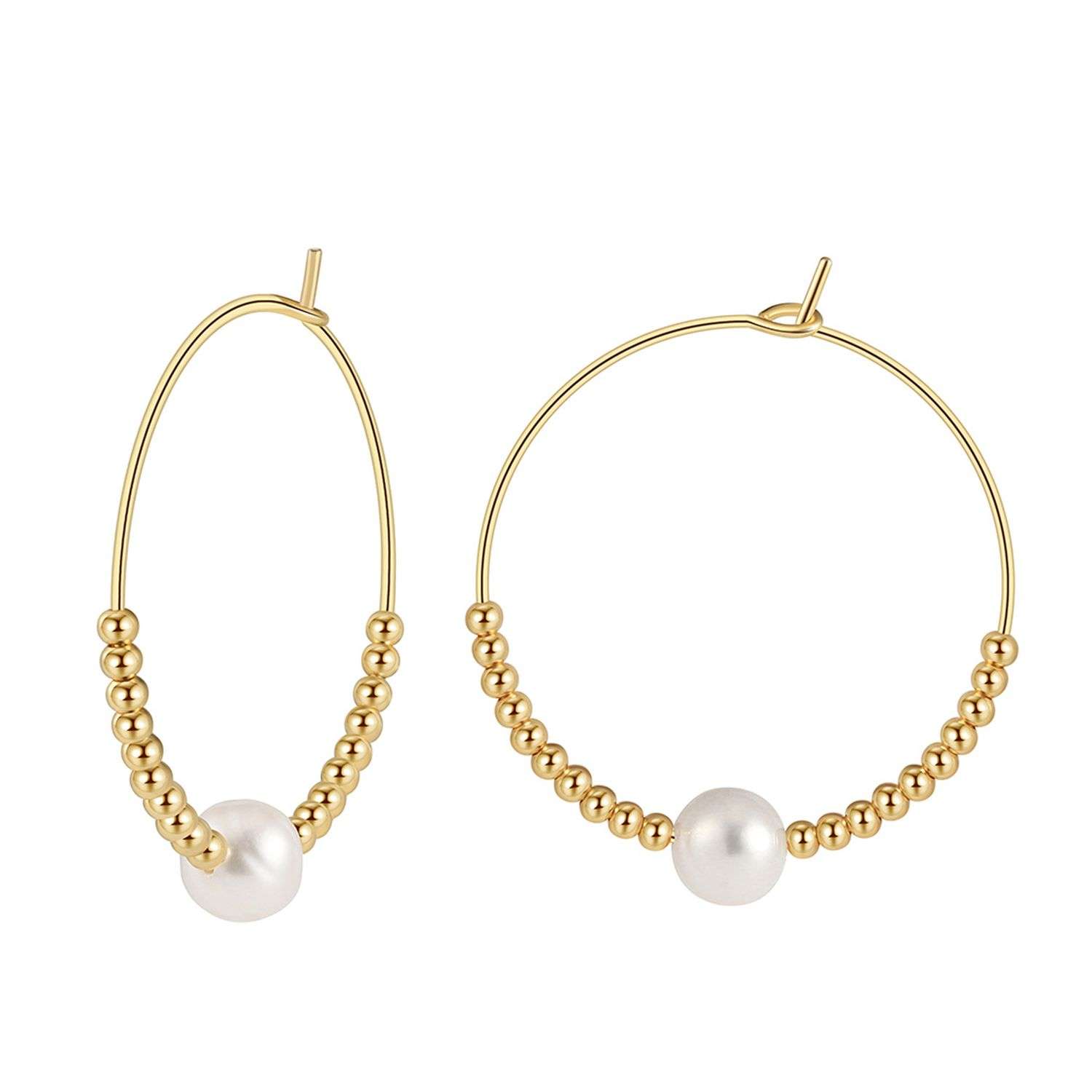92243 <br> earring 30mm w/ gold beads and freshwater pearl .925 goldplated - Image 1