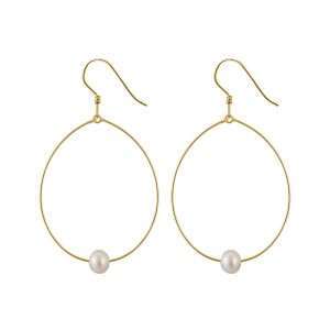 92245 <br> earring 35mm dangle w/ freshwater pearl .925 goldplated