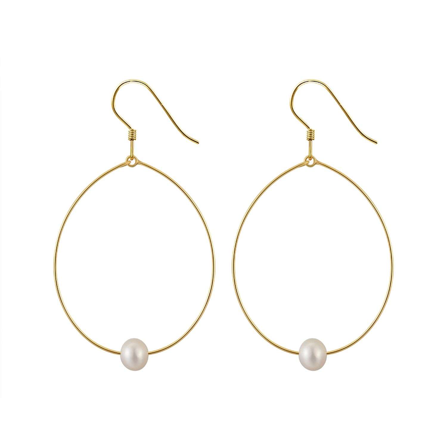 92245 <br> earring 35mm dangle w/ freshwater pearl .925 goldplated - Image 1