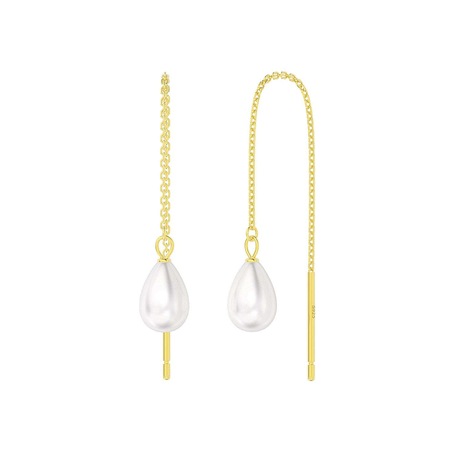 Close-Out-92246 <br> earring w/ teardrop pearl .925 goldplated - Image 1