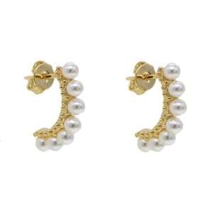 92249 <br> earring shell pearl curved bar .925 goldplated