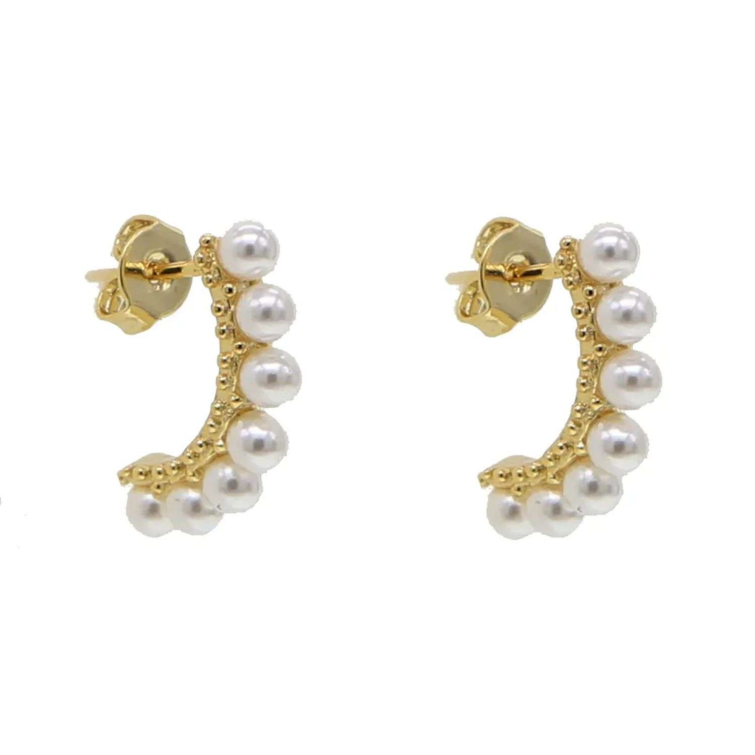 92249 <br> earring shell pearl curved bar .925 goldplated - Image 1