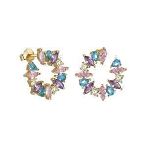 Close-Out-92250 <br> ear stud open wreath w/ pastel CZ's .925 goldplated