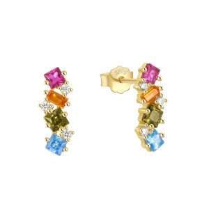 92251 <br> ear stud raindow CZ's- .925 goldplated