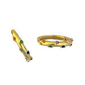 92253 <br> earring 13mm endless hoop w/ assorted rainbow CZ's .925 goldplated