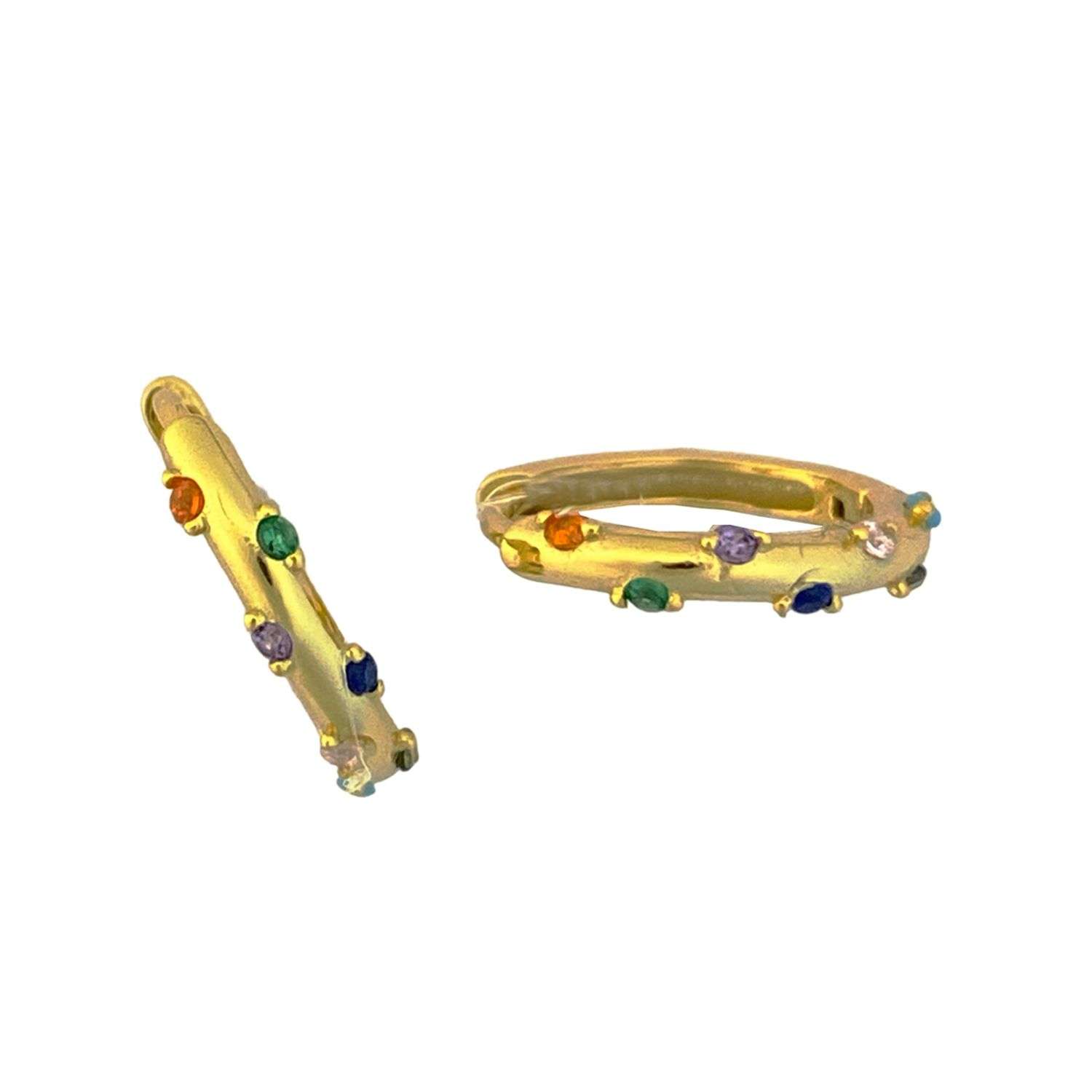 92253 <br> earring 13mm endless hoop w/ assorted rainbow CZ's .925 goldplated - Image 1