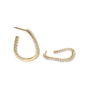 Close-Out-92255 <br> earring wavy hoop w/ CZ's .925 goldplated